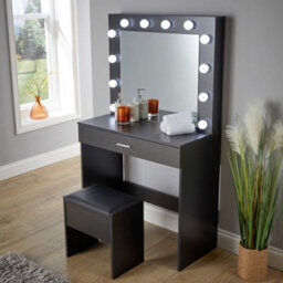 Home Source Ella Black Dressing Table With Stool And Led Lights Mirror - thumbnail 2