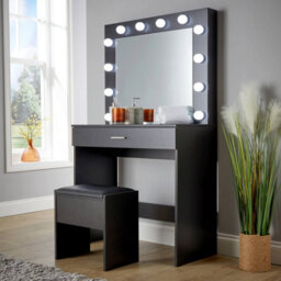 Home Source Ella Black Dressing Table With Stool And Led Lights Mirror - thumbnail 3