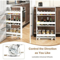 White 4-Tier Storage Trolley Kitchen Cart Narrow Space Utility Shelving - thumbnail 5