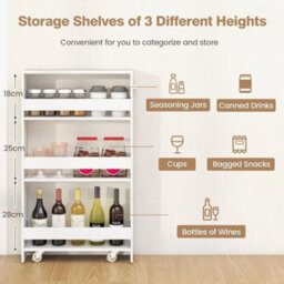 White 4-Tier Storage Trolley Kitchen Cart Narrow Space Utility Shelving - thumbnail 3