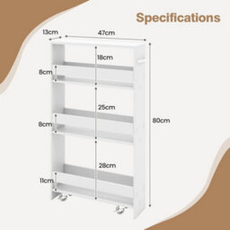 White 4-Tier Storage Trolley Kitchen Cart Narrow Space Utility Shelving - thumbnail 2
