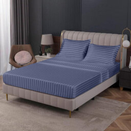 Ameha Stripe Fitted Sheet 40 Cm Deep Pocket- Hypoallergenic Easy Care Washed Blue Bed Sheets Uk Super King Bedsheet(180X200Cm) - thumbnail 4
