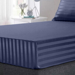 Ameha Stripe Fitted Sheet 40 Cm Deep Pocket- Hypoallergenic Easy Care Washed Blue Bed Sheets Uk Super King Bedsheet(180X200Cm) - thumbnail 3