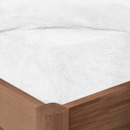 Ohs Teddy Fleece Fitted Bed Sheet Soft Thermal Warm, White - Single