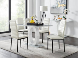 Furniturebox Giovani Rectangular 4 Seat White High Gloss Unique Halo Dining Table Grey Glass Top 4 White Faux Leather Black Leg Milan Chairs - thumbnail 1