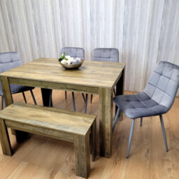 Kosy Koala Rustic Wooden Dining Table Set For 6 With 4 Grey Velvet Chairs And Bench - thumbnail 6
