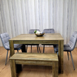 Kosy Koala Rustic Wooden Dining Table Set For 6 With 4 Grey Velvet Chairs And Bench - thumbnail 2