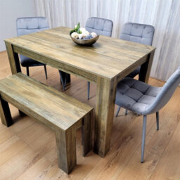 Kosy Koala Rustic Wooden Dining Table Set For 6 With 4 Grey Velvet Chairs And Bench - thumbnail 3