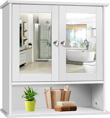 Bathroom Storage Cabinet With Mirror And Double Door, Wall Mounted Cabinet Storage Unit For Bathroom, Living Room, Kitchen - image 1