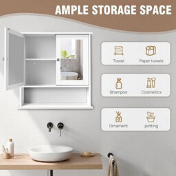 Bathroom Storage Cabinet With Mirror And Double Door, Wall Mounted Cabinet Storage Unit For Bathroom, Living Room, Kitchen - thumbnail 2