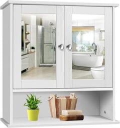 Bathroom Storage Cabinet With Mirror And Double Door, Wall Mounted Cabinet Storage Unit For Bathroom, Living Room, Kitchen - thumbnail 1