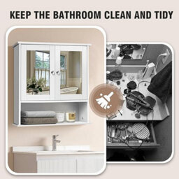Bathroom Storage Cabinet With Mirror And Double Door, Wall Mounted Cabinet Storage Unit For Bathroom, Living Room, Kitchen - thumbnail 5