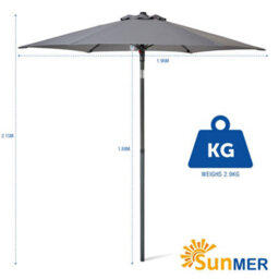 Sunmer 2M Push-Up Garden Parasol Sun Shading Umbrella With Tilt, Water Repellent Polyester, Powder-Coated Steel Frame - Grey - thumbnail 7
