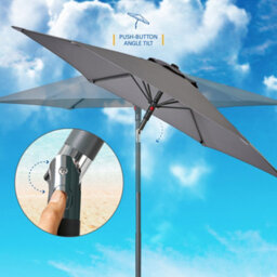 Sunmer 2M Push-Up Garden Parasol Sun Shading Umbrella With Tilt, Water Repellent Polyester, Powder-Coated Steel Frame - Grey - thumbnail 6