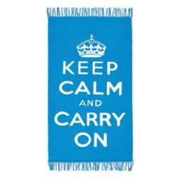 Homescapes Keep  Calm And Carry On Handwoven 100% Cotton Rug In Blue & White, 60 X 100 Cm - thumbnail 2