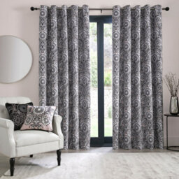 Laurence Llewelyn-Bowen Romilly Floral Jacquard Natural Pair Of Blackout Eyelet Curtains