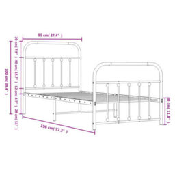 Berkfield Metal Bed Frame With Headboard And Footboard White 90X190 Cm - thumbnail 9
