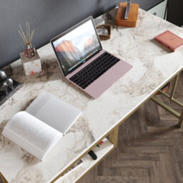 Decorotika Victory Study And Writing Desk White Marble Effect & Gold - thumbnail 3