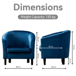 MCC Direct Velvet Fabric Tub Chair Armchair Club Chair Blue By Mcc - thumbnail 7