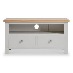 Farro Grey 90Cm Small Tv Unit - Fully Assembled - Painted With Oak Top  By Roseland Furniture - thumbnail 3