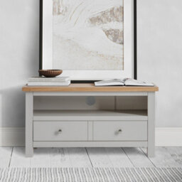 Farro Grey 90Cm Small Tv Unit - Fully Assembled - Painted With Oak Top  By Roseland Furniture - thumbnail 2