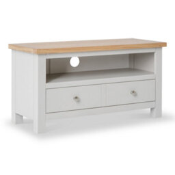 Farrow Grey 90Cm Small Tv Unit - Fully Assembled - Painted With Oak Top  By Roseland Furniture
