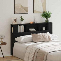 Berkfield Black Oak Headboard Cabinet - 160X19X104.5 Cm Made From Engineered Wood - thumbnail 4
