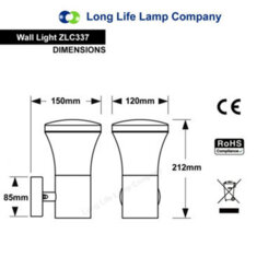 Long Life Lamps Company Modern Led Single Outdoor Wall Light Stainless Steel Zlc337 With 5W Led Candle Ww - thumbnail 2