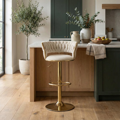 Kokoma Cream Upholstered Bar Stool Adjustable Swivel Gas Lift - image 1
