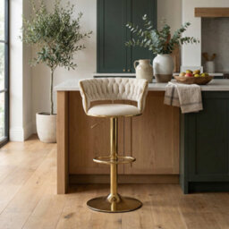 Kokoma Cream Upholstered Bar Stool Adjustable Swivel Gas Lift - thumbnail 2