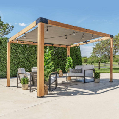 Backyard Discovery Brendan Sail Shade Cedar Wood Outdoor Patio Pergola With Canopy And Powerport 3.7M X 3.1M (12Ft X 10Ft) - image 1