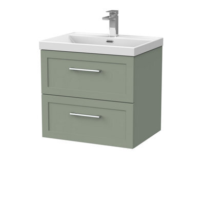 Balterley Stonnall Traditional Wall Hung 2 Drawers Vanity Unit With Thin-Edge Ceramic Basin, 600mm, Reed Green - image 1