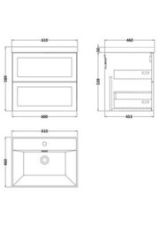 Balterley Stonnall Traditional Wall Hung 2 Drawers Vanity Unit With Thin-Edge Ceramic Basin, 600mm, Reed Green - thumbnail 2