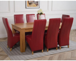 That's Furniture Dakota 182 X 92 Cm Chunky Oak Large Dining Table And 8 Chairs Dining Set With Lola Burgundy Leather Chairs - thumbnail 3