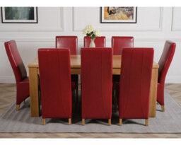 That's Furniture Dakota 182 X 92 Cm Chunky Oak Large Dining Table And 8 Chairs Dining Set With Lola Burgundy Leather Chairs - thumbnail 2
