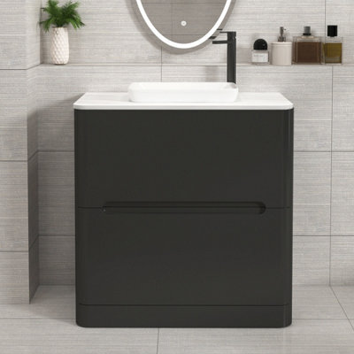 Royal Bathrooms Venice 800mm Matt Nocturne Black Freestanding Bathroom Countertop Vanity Unit 2 Drawer With Qubix Basin - image 1