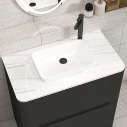 Royal Bathrooms Venice 800mm Matt Nocturne Black Freestanding Bathroom Countertop Vanity Unit 2 Drawer With Qubix Basin - thumbnail 6