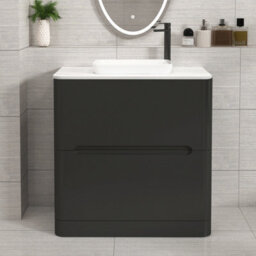 Royal Bathrooms Venice 800mm Matt Nocturne Black Freestanding Bathroom Countertop Vanity Unit 2 Drawer With Qubix Basin - thumbnail 1