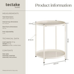 Tectake Bedside Table Oxford - Round With Removable Shelves, 45.5 X 45.5 X 53 Cm - Cream - thumbnail 6