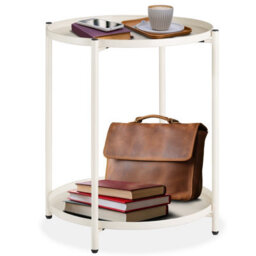 Tectake Bedside Table Oxford - Round With Removable Shelves, 45.5 X 45.5 X 53 Cm - Cream - thumbnail 1