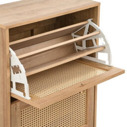 Oak & Rattan 2 Door Flip Down Shoe Storage Cabinet Rack Hallway Furniture - thumbnail 3