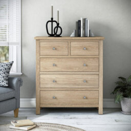 Farro Washed Oak Xl 2 Over 3 Chest Of Drawers Fully Assembled - Painted With Oak Top By Roseland Furniture - thumbnail 3
