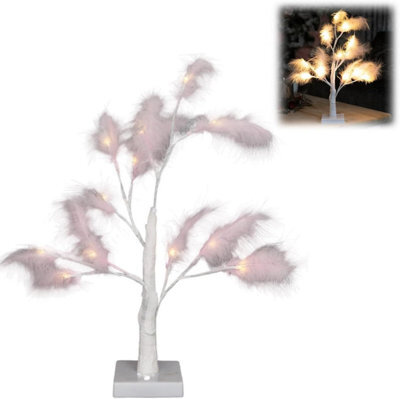 Shatchi 2Pcs 55Cm Light Pink Feather Tree Table Lamp Warm White Leds Lighted Pampas Tree - Battery-Operated Decorative