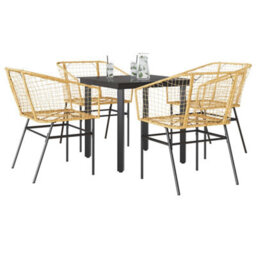 Berkfield 5 Piece Garden Dining Set Brown Poly Rattan Glass