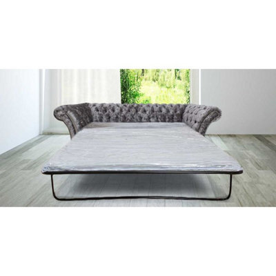 Chesterfield 3 Seater Senso Fossil Grey Fabric Sofabed In Balmoral Style - image 1