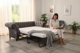 Chesterfield 3 Seater Senso Fossil Grey Fabric Sofabed In Balmoral Style - thumbnail 3
