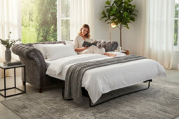 Chesterfield 3 Seater Senso Fossil Grey Fabric Sofabed In Balmoral Style - thumbnail 2