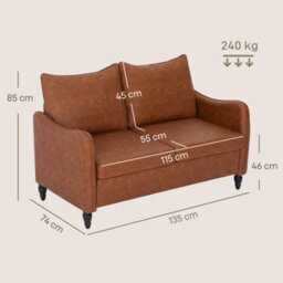 Homcom Two-Seater Sofa, Modern Small Sofa With Solid Wood Legs, Brown - thumbnail 3