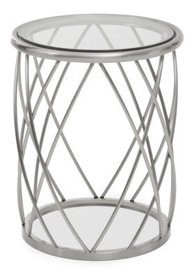 Orsina Spacious Silver Finished Glass Round Table, Luxurious Bedside Table For Bedrooms, Glass Topped Side Table - image 1