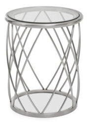 Orsina Spacious Silver Finished Glass Round Table, Luxurious Bedside Table For Bedrooms, Glass Topped Side Table
